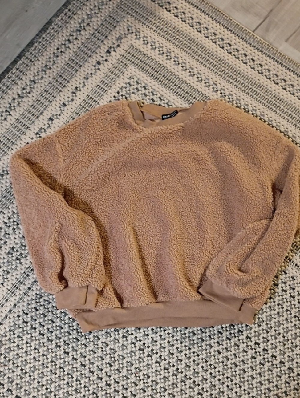 SHEIN Cozy Teddy Crewneck Sweater - Camel Brown
